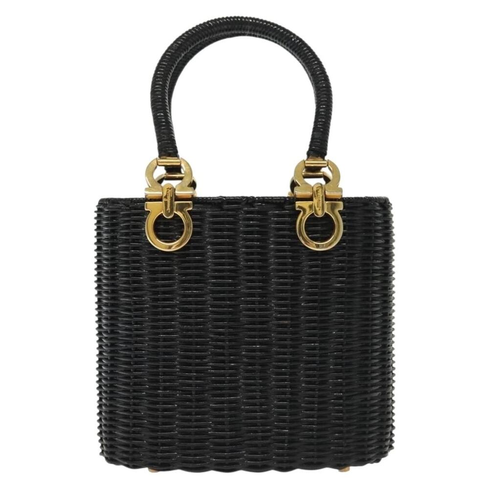 Salvatore Ferragamo Rattan Gancini Handbag Black